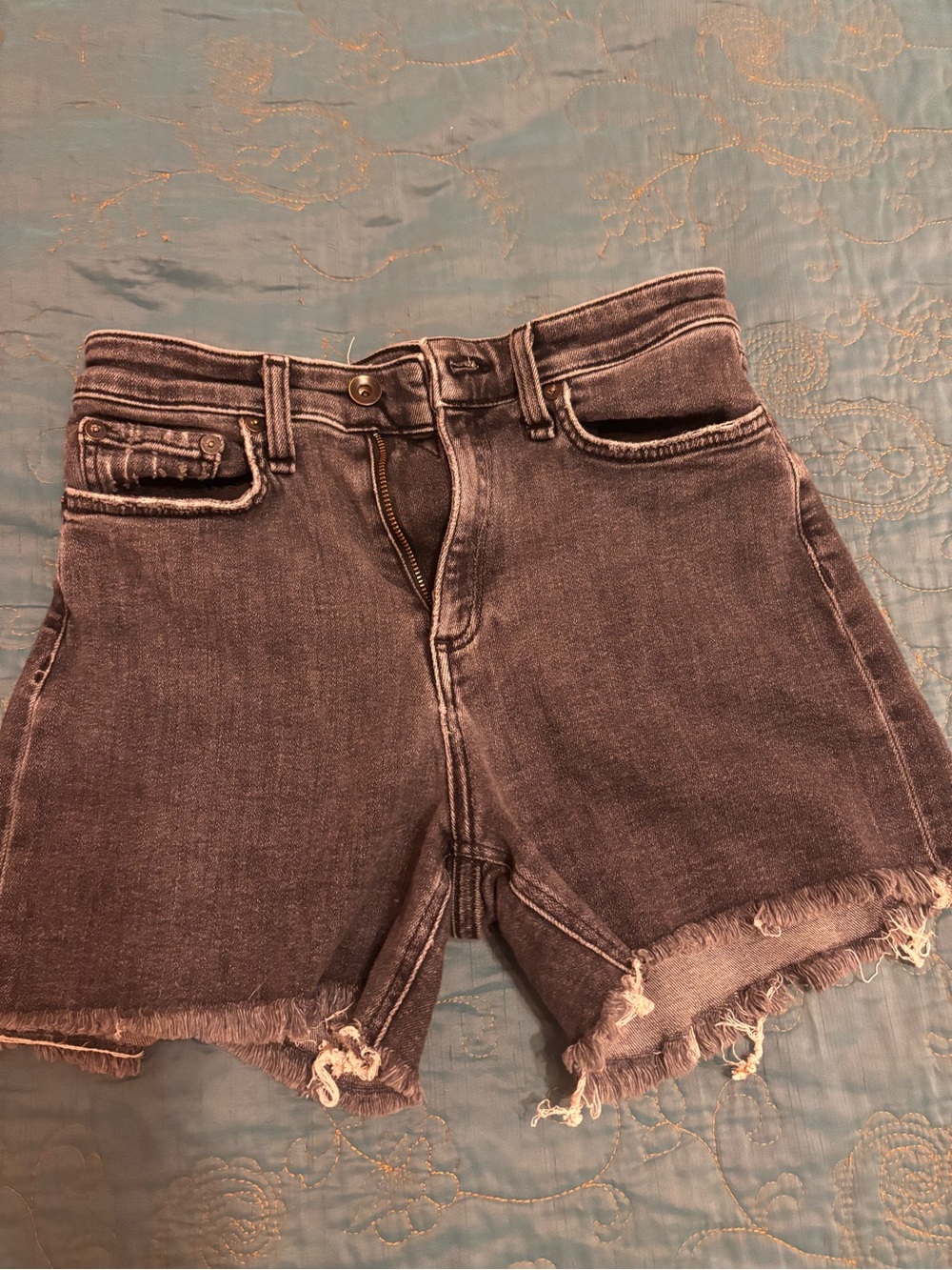rag & bone Faded Black High-Rise Frayed Denim Shorts